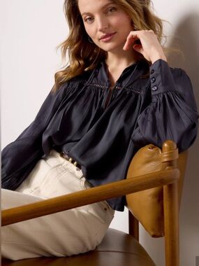 EMERSON FRY Isla long sleeve organic cotton top black Size M/L